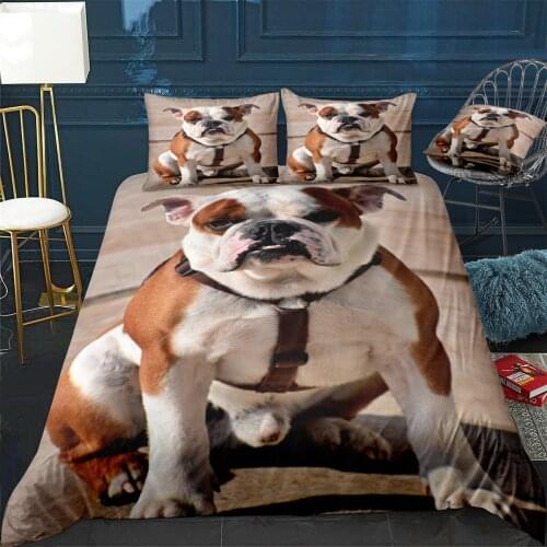 Beautiful Bulldog Quilt Cover Pillowcase 3Piece Comforter Bedding Set With Pillow Case Single Double Duvet Cover Home Decora
