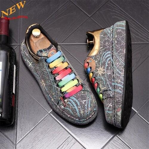 Print Rhinestone Luxury Designer Men Sneakers Punk Hip Hop Platform Casual Shoes Trainers Zapatillas Hombre