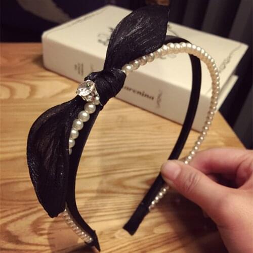 Lace Crystal Pearl Bow Hairbands For Women Headbands Colorful Bow Korea Hair Accessories Flower Crown Hair Band Head Wrap