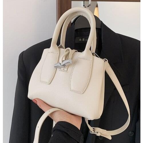 Small White Leather Shoulder Bags for Women Pure Color Designer Crossbody Bags Ladys Drawstring Tote Messenger Bag Wild Handbags