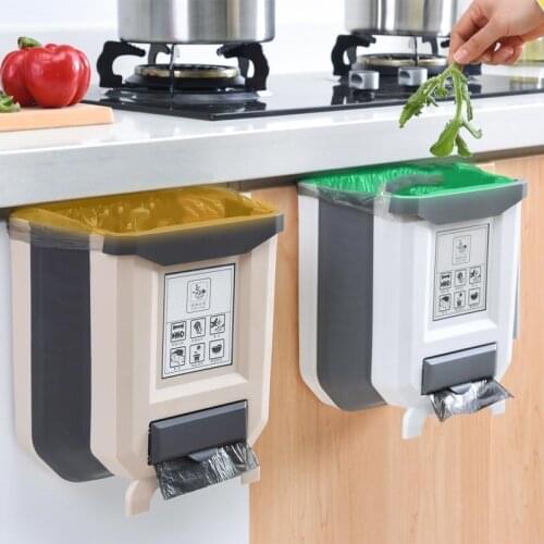 Kitchen Trash Can Storage for Cube Bucket Garbage Dustbin Folding Desk Waste Recycling Bin Toilet Bathroom Wall Hanging Rubbish