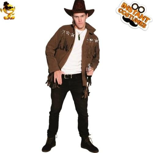 Halloween Men Cosplay Cowboy Coat Costume Fancy Dress Cool Western Cowboy Costumes Purim Adult Party Set