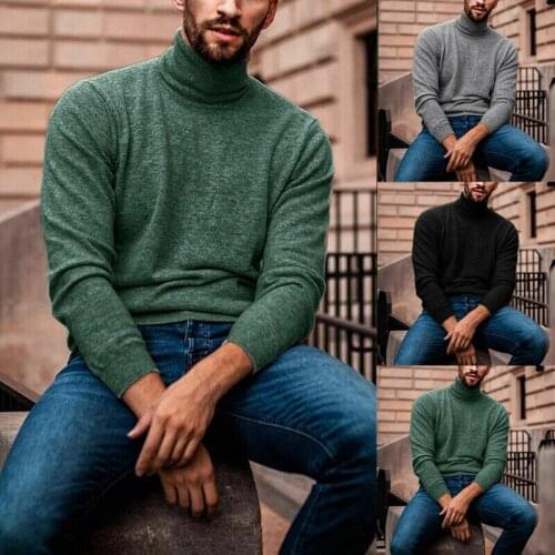 2020 New Autumn Winter Mens Sweater Mens Turtleneck Solid Color Casual Fashion Sweater Brand Knitted Pullovers Streetwear XXXL