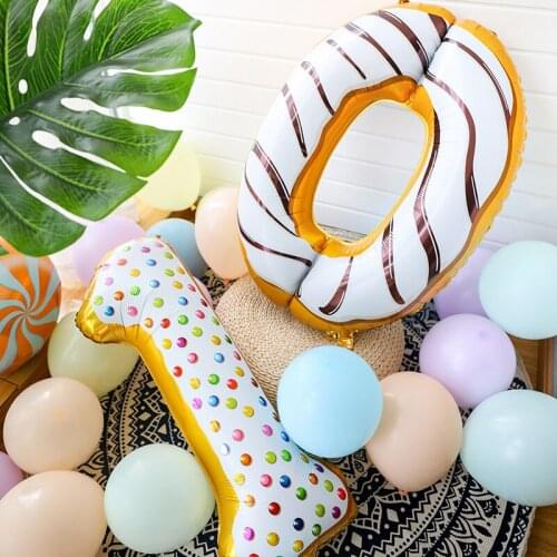 New 40Inch Donuts Number Balloons Kids Birthday Party Digital Aluminum Foil Balloon for Donut Theme Party Decorations Supplies