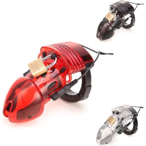 New Plastic Electric Shock Male Chastity Devices Penis Ring Electro Shock Chastity Belt Penis Lock Cock Cage Sex Toys For Men