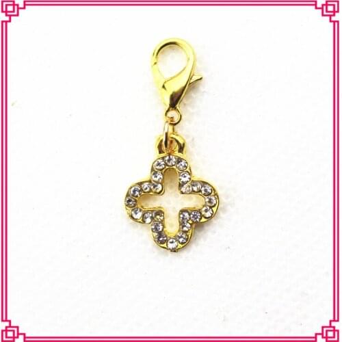 Hot selling 20pcs/lot gold crystal flower dangle charms lobster clasp charms for pendant/bracelet accessories diy jewelry