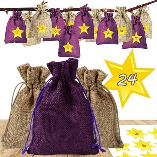 Festive 10*14cm Linen Pocket Drawstring Gift Candy Cookie Bag Christmas Decor Party Wedding Favors Gifts Packaging 24pc/set