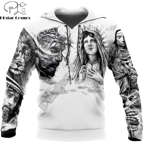 Drop shipping Jesus Tattoo 3D All Over Printed Mens Autumn Hoodie Sweatshirt Unisex Streetwear Casual Zip Jacket Pullover KJ648