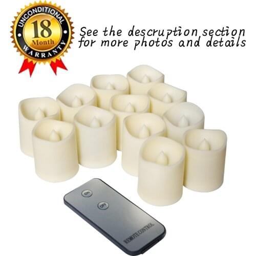Realistic and Bright Flickering Bulb Battery Operated Remote Control Flameless LED Tea Light for Festival Celebration Pack of 12