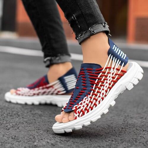 Mens Sandals Summer Casual Shoes Striped Sandals Non-slip Lightweight Breathable Shoes Beach Shoes