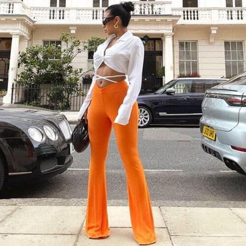 Sexy 2 Piece Set Women Fall Clothes Long Sleeve Shirt Blouse Top and Flare Pants Bell Bottom Hight Street Party Club Outfits
