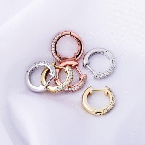 Material S925 Sterling Silver 1Pair AAA Cubic Zirconia Paved Bling Ice Out Circle Stud Earrings for Women Men Unisex Jewelry