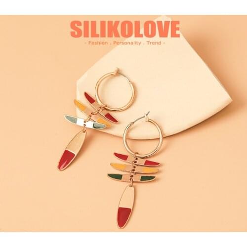 SILIKOLOVE Creative Sharp Angle Ethnic Color Dangle Earrings for Women Geometric Alloy Earrings Jewelry Female