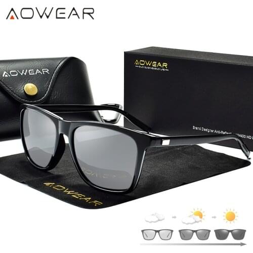 AOWEAR Classic Square Chameleon Sunglasses Women Polarized HD Photochromic Sun Glasses for Woman Driving Goggles Vintage Eyewear