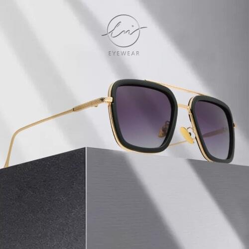 LM 2021 Steampunk Tony Stark Sunglasses Men Women Square Polarized Driving Sun Glasses Vintage Gradient Lens UV400 gafas de sol