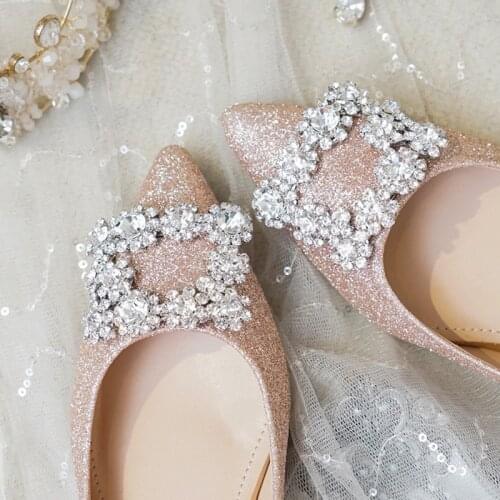 Wedding shoes women flat bottom 2021 new red wedding shoes bride shoes pregnant women flat heel Sequin crystal dress shoes