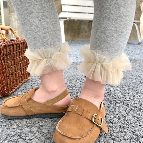 Spring Princess Lace Border Girls Leggings Solid Cotton Kids Ruffles Pants Korean Baby Clothes Soft Black Elegant Leggings