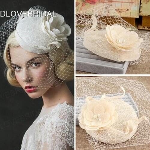 Vintage Elegant Floral Bridal Hat with Face Veil Garden Wedding Hair Accessory Bride Mother Special Occasion Party Photo Hat
