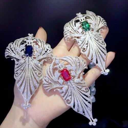 925 sterling silver with cubic zircon brooch pendant double use green red blue color fine women jewelry free shipping