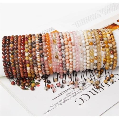 6MM Natural Round Pink Orange Opal Quartz Jaspers Agates Gem Stone Beaded Bracelet For Women Girl Femme Jewelry Gifts Wholesale