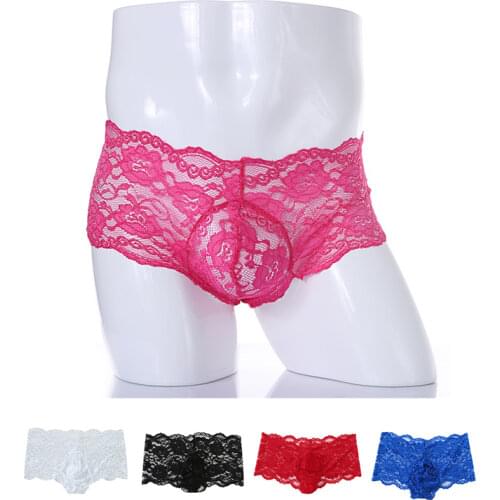 Floral Transparent Soft lace Sissy Underwear for Men Bluge Pouch Erotic See Through Gay Boxer Shorts Men Sexy Lingerie XXXL