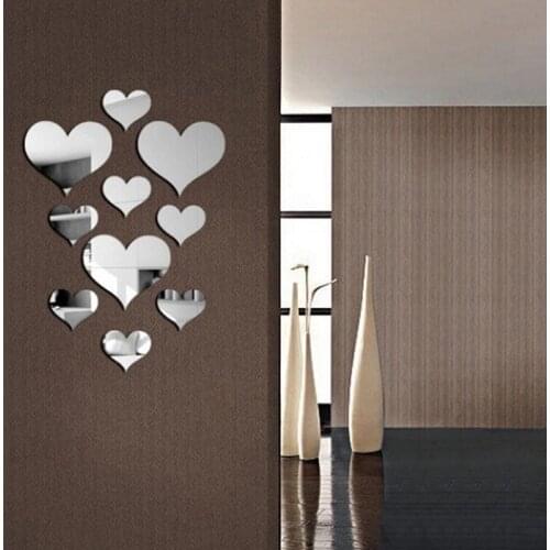 3D Mirror Love Hearts Wall Sticker Durable DIY Simple Wall Stickers Decal Removable Paster for Living Room Art Home Decor