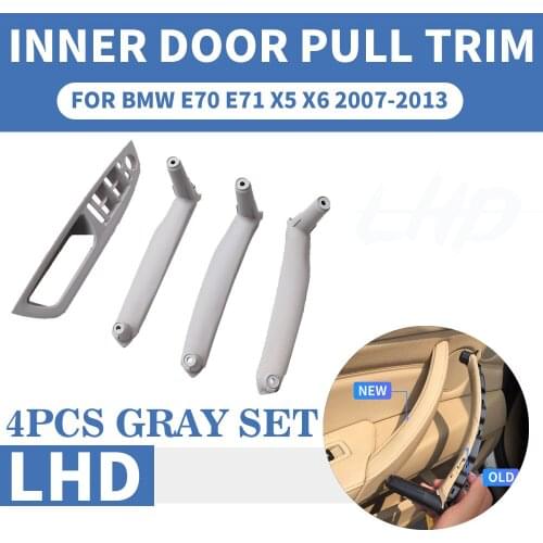 4PCS/set LHD Left Hand Drive Gray Car Front / Rear Left Right Inner Interior Door PulPanel Pull Trim Cover For BMW E70 E71 X5 X6