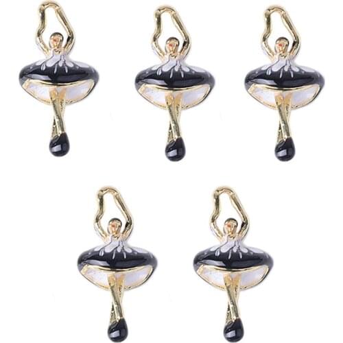 5PCS LOVELY MINI DANCING GIRL ALLOY ENAMEL PENDANTS FOR HANDMADE EARRINGS BRACELETS NECKLACES DIY JEWELRY, 0.39 x 0.83 inch