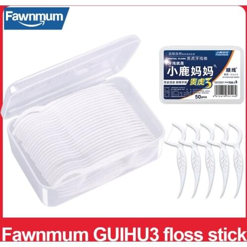 Fawnmum 50Pcs Disposable Dental Floss Picks Tooth Stick Interdental Brush Dental Flosser for Oral Care Gums and Teeth Cleaning