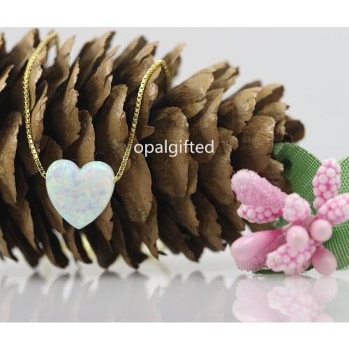 Free Shipping 10MM White Opal Heart Pendant Necklace Good Fire Synthetic Opal Heart Necklace Wholesale with gold Color chain