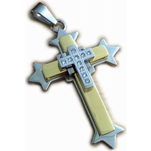Free Shipping 316L Stainless Steel Charm Gold Cross Pendant 4K001 Just Pendant
