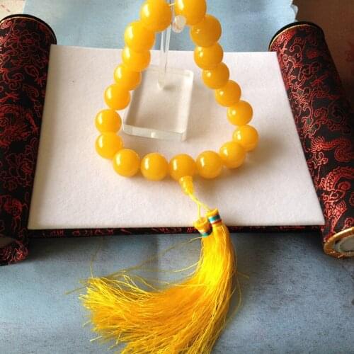 Free Shipping 18mm Natural Yellow stone Round Beads Charm Bracelets fine jewelry