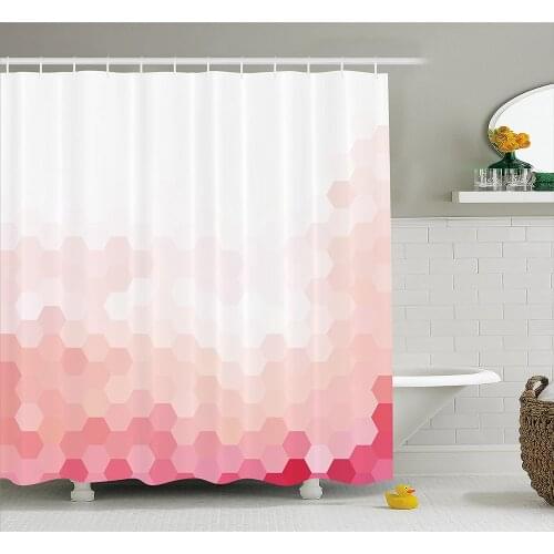 Pale Pink Shower Curtain Gradient Toned Geometric Digital Abstract Hexagon Modern Display Waterproof Curtains Home Bathtub Decor
