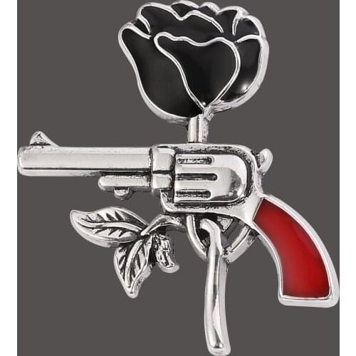 Flower & Gun Shape Brooches Denim coat backpack Lapel Pin Badge Cute Rose Flower Jewelry Gift