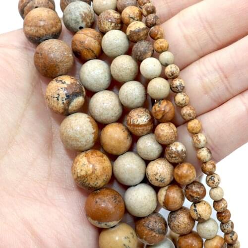 Natural Picture Jaspers Stone Round Spacer Beads For Jewelry Making Charm DIY Bracelets Necklace Accessories 2 3 4 6 8 10 12mm