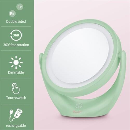Make Up Mirror Touch Screen 1X 5X Magnifier LED Mirror 360 Degrees Rotation Adjustable Double Sided Cosmetic Mirrors Table 45