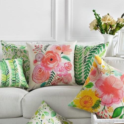 Decorative Cushion Covers Cotton Linen Floral Garden Green Leaves Pillow Cover Home Decorative Pillow Case 45x45cm/30x50cm