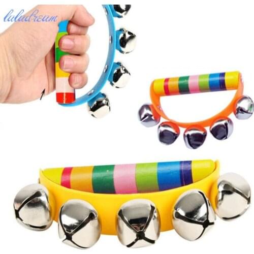 Wooden Baby Rattle toy musical instrument music Wooden handbell toys for kid 1-12months colorful music baby education toy