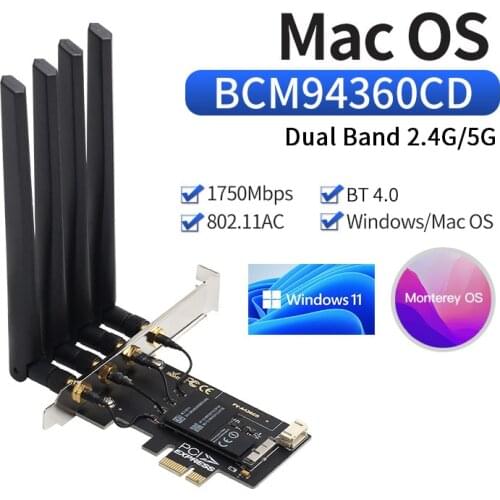 Dual band BCM94360CD Hackintosh PC 1750Mbps WiFi Bluetooth 4.0 PCI-E Adapter for MacOS Airdrop Handoff Continuity FV-T919 Wifi