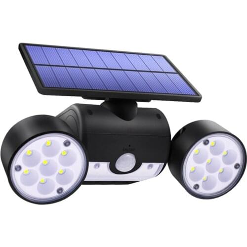 Solar Light Dual Head Solar Lamp PIR Motion Sensor Spotlight Waterproof Outdoor Adjustable Angle Lights for Garden Wall