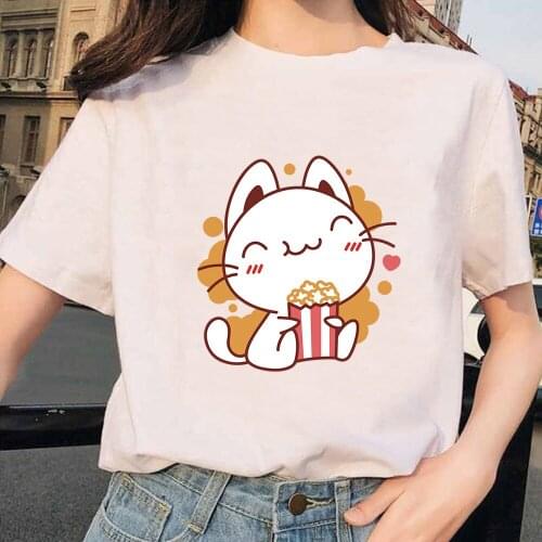 Harajuku Kawaii Cat T Shirt Meow Women Men Funny Cartoon Print Tshirt Graphic T-shirt Summer Short Sleeve Fashion Top Tee Female