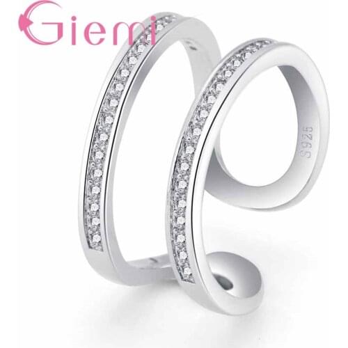 Hot Sell Simple Design Luxury Crystal Jewelry Rings Pure Silver for Women Girls Party Meeting Elegant Accessories