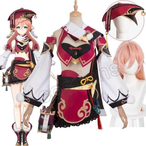 Game Genshin Impact Yanfei Cosplay Costume Hat Sexy DressYan Fei Cosplay wig Suit Halloween Fancy Suit for Adult Women Outfits