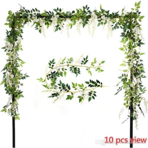 2 Pcs Artificial Flowers 6.6ft Silk Wisteria Ivy Vine Green Leaf Hanging Vine Garland for Wedding Party Home Garden Wall Decorat