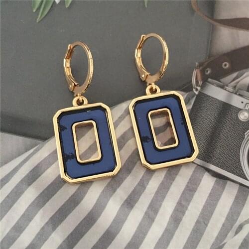 Classic Navy Blue and Red Acrylic Hollow Sqaure Charm Hoop Earrings For Women Girl Elegant Casual Anniversary Office Jewelry