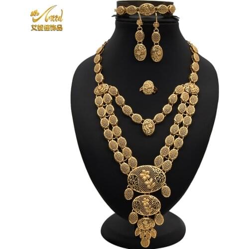 ANIID Ethiopian Set Necklace For Women Wedding Dubai Jewelery Gold 24K African Bridal Habesha Eritrea Rings Bracelet Arabe 2021