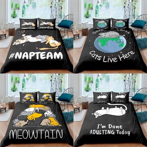 3D Print Cat Bedding Set Cartoon Duvet Cover Black Bed Set Cute Home Textiles For Adult Bedclothes With Pillowcase Dropshipping