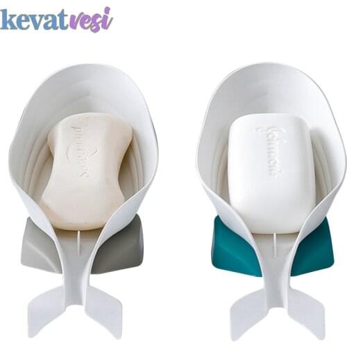 Creative Dolphin Shape Soap Dish Bathroom Soap Holder Storage Plate Tray Suction Cup Sponge Soap Box for Toilet Bathroom Gadget