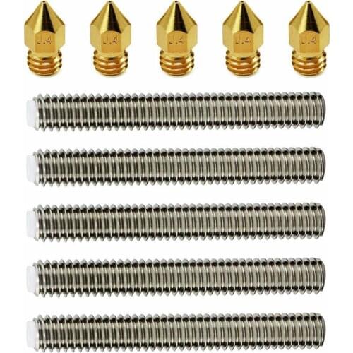 5pcs Brass Extruder Nozzle Print Heads +5pcs M6 X 30mm Stainless Steel Nozzle Throat For Anet A8 Mk8 Reprap 3d Printers