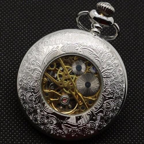 Steampunk Copper Vintage Hollow Gear Flower Quartz Pocket Watch Round Dial Hand Winding Necklace Pendant Clock Mechanical Watch